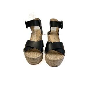 SOLE SOCIETY Audrina Black Leather Espadrille Platform Strappy Sandal Size 7.5